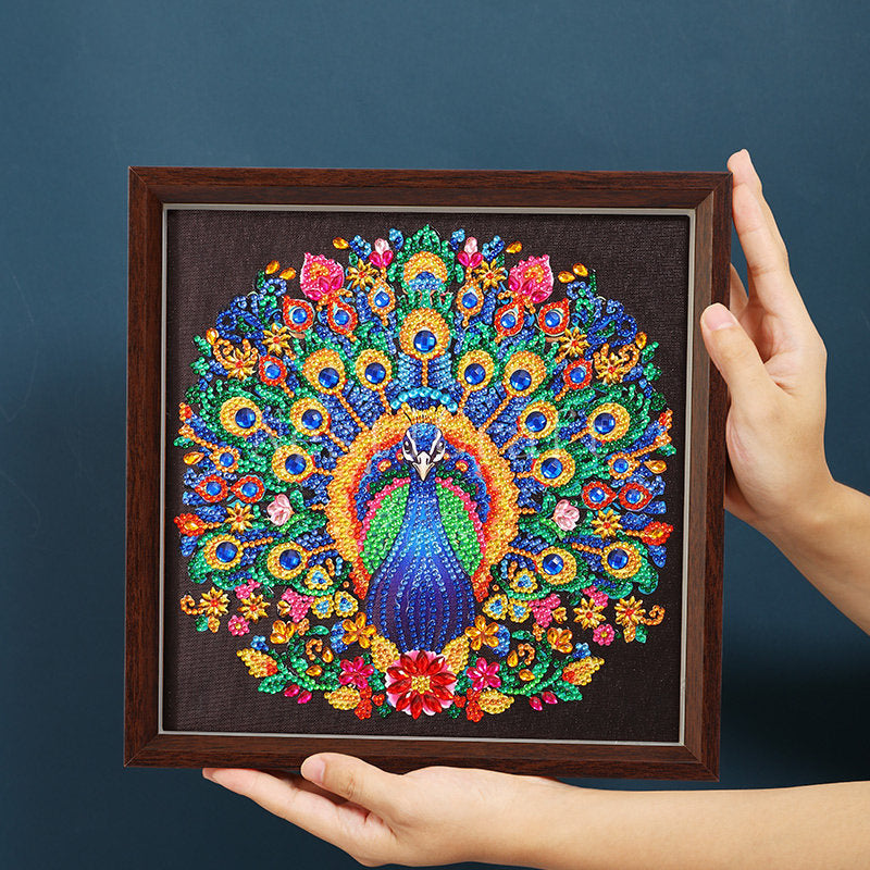 Framed Peacock Diamond Painting DIY Kit by Nesti Craft