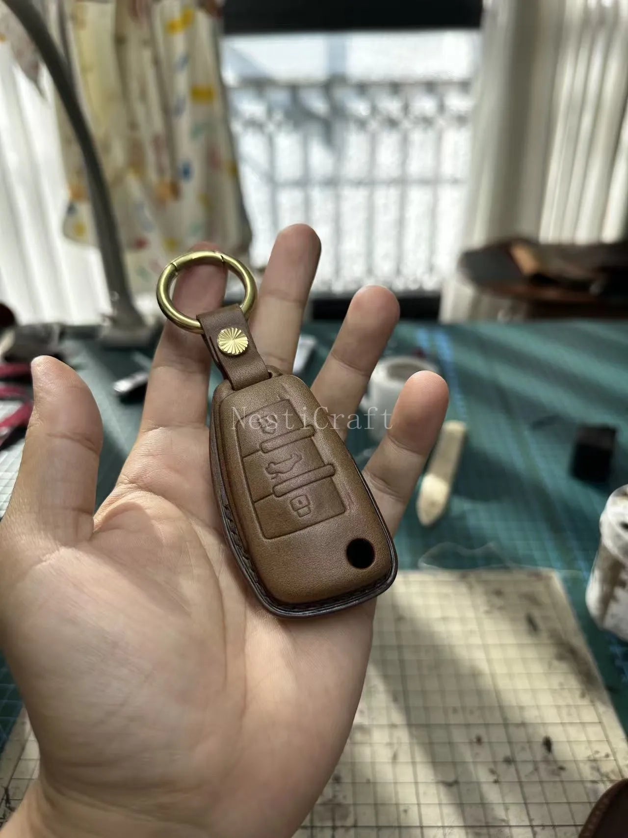 Handmade Italian Buttero Leather Car Key Fob by Nesti Craft