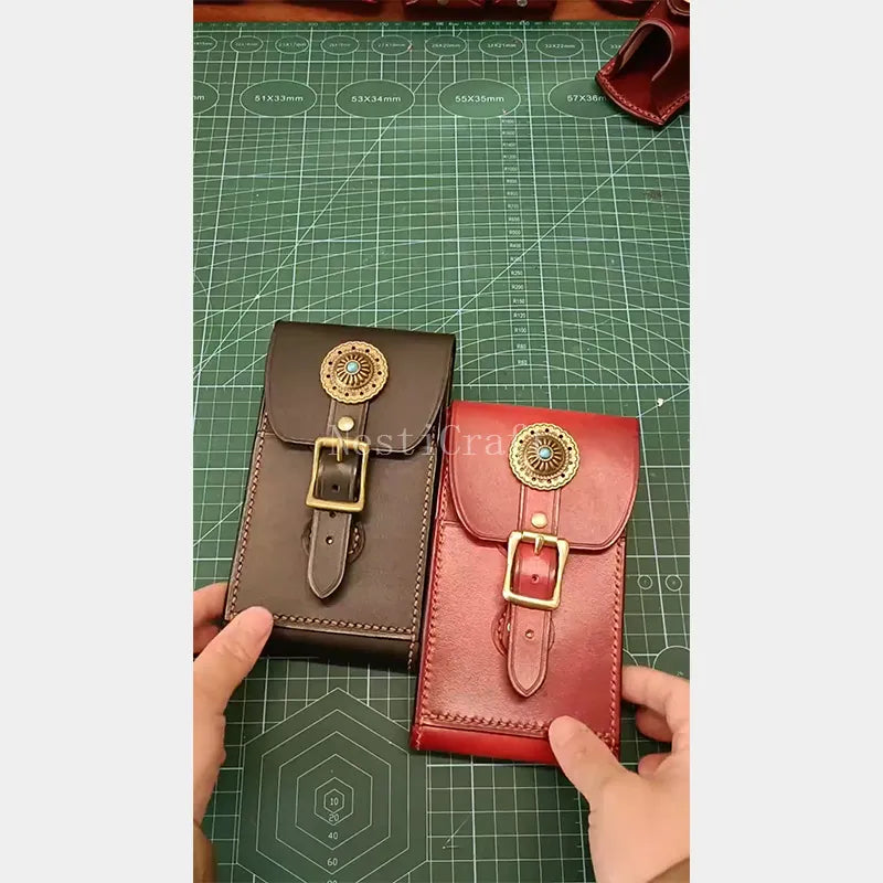 Handmade Vegetable-Tanned Top-Grain Cowhide Leather Belt Phone Pouch by Nesti Craft