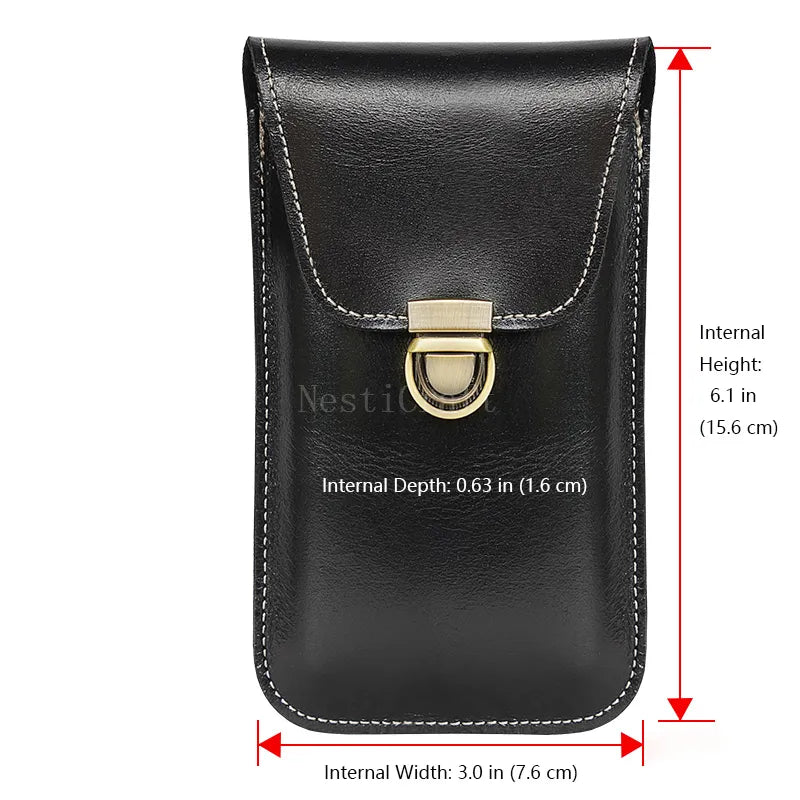 Top-Grain Leather Phone Holster with Belt Loop & Hook Clip for Dual Carry