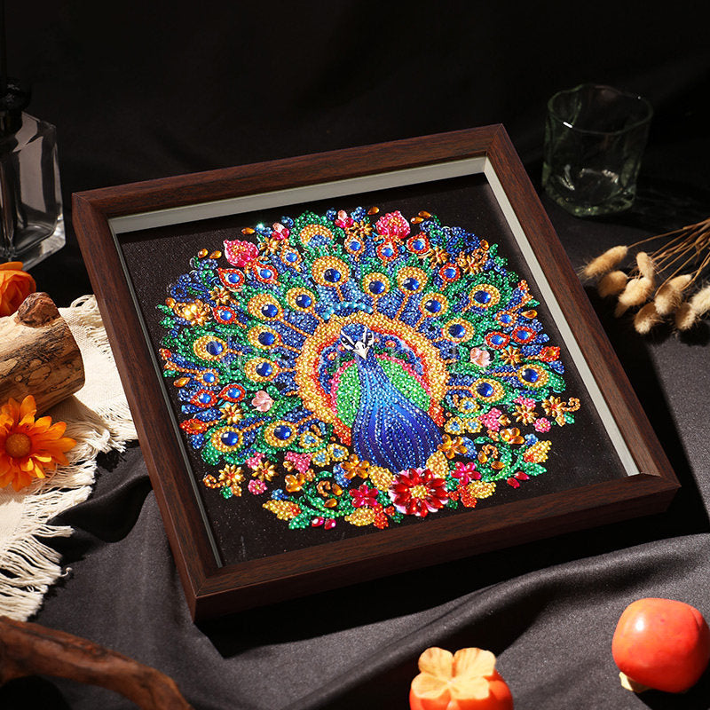 Framed Peacock Diamond Painting DIY Kit by Nesti Craft