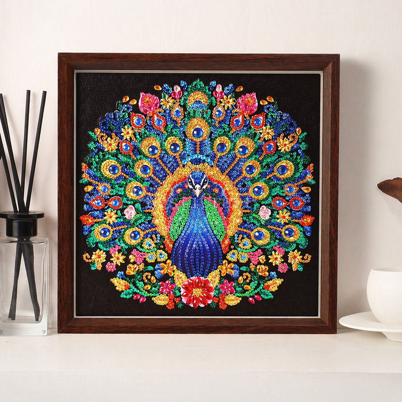 Framed Peacock Diamond Painting DIY Kit by Nesti Craft